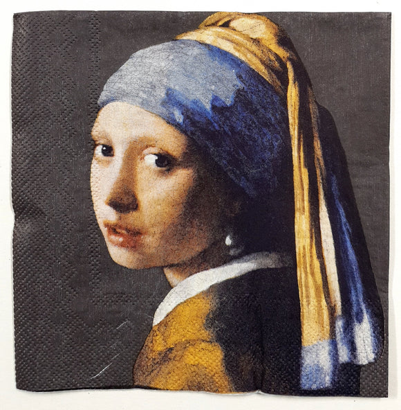 Decoupage Napkin - (DN-8727) - Girl with the Pearl Earring - Black