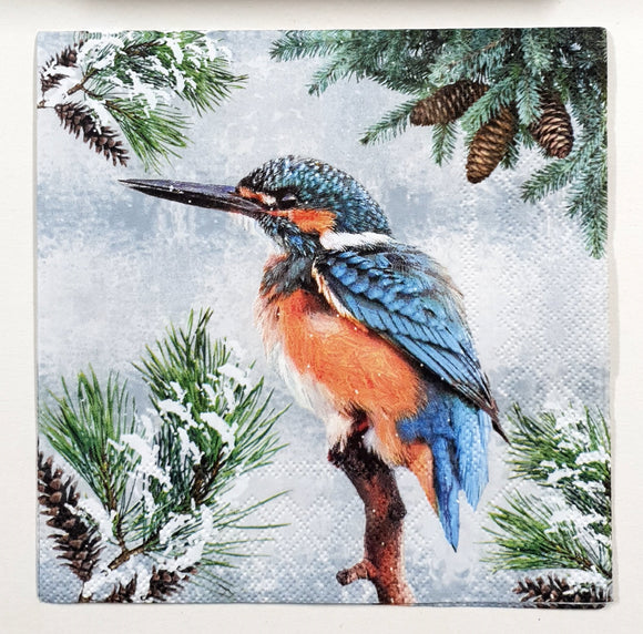 Decoupage Napkin - (DN-8785) - Kingfisher in Snow
