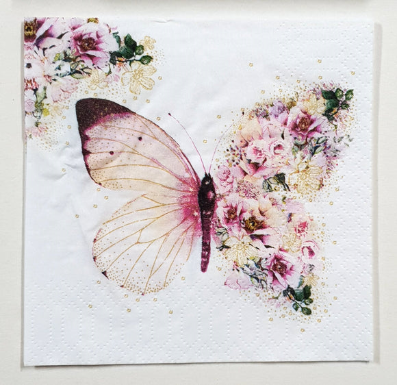 Decoupage Cocktail Napkin - (DN-8787) - Butterfly Flowers