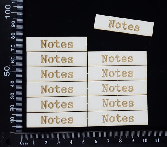 Laser Engraved Word Plates - Notes  - Large - Set of 12 - White Chipboard