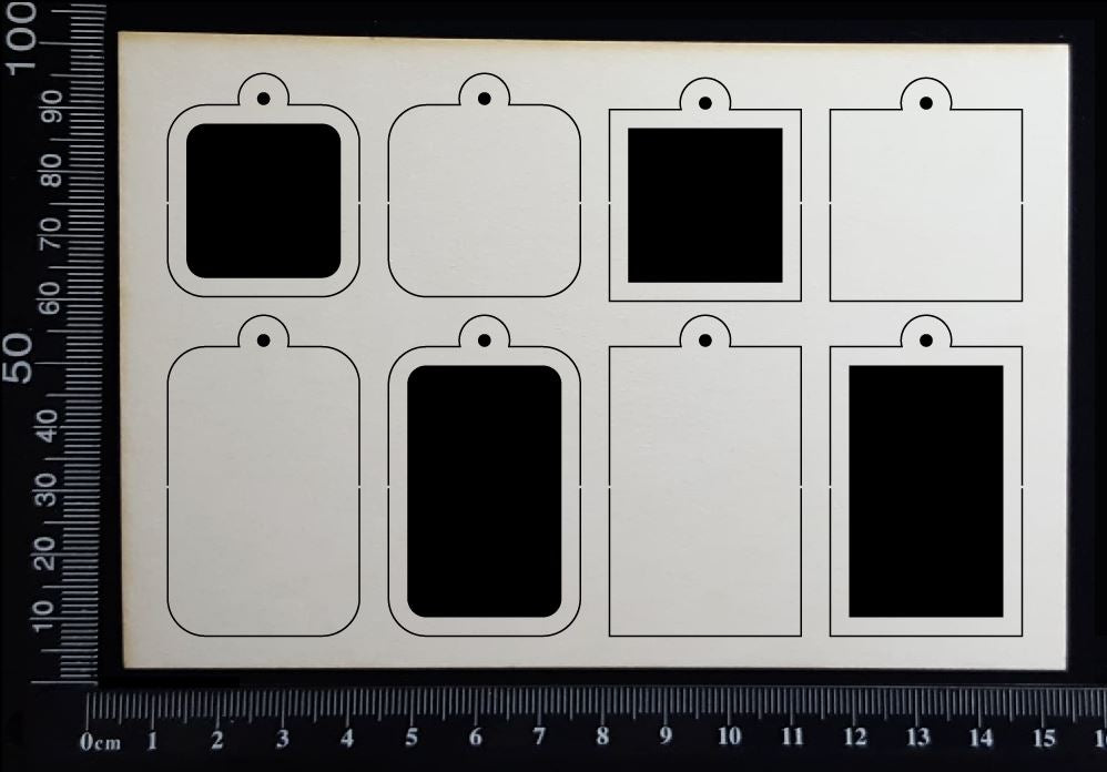 Assorted Square & Rectangle Charms - White Chipboard