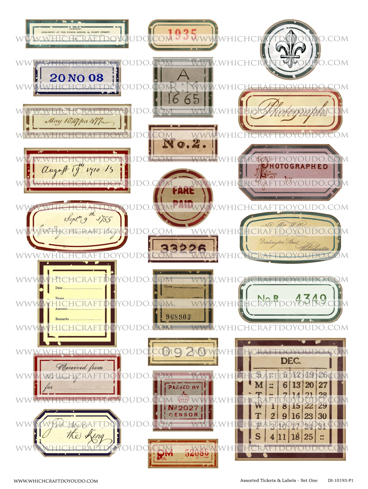 Assorted Tickets & Labels - Set One - DI-10193 - Digital Download