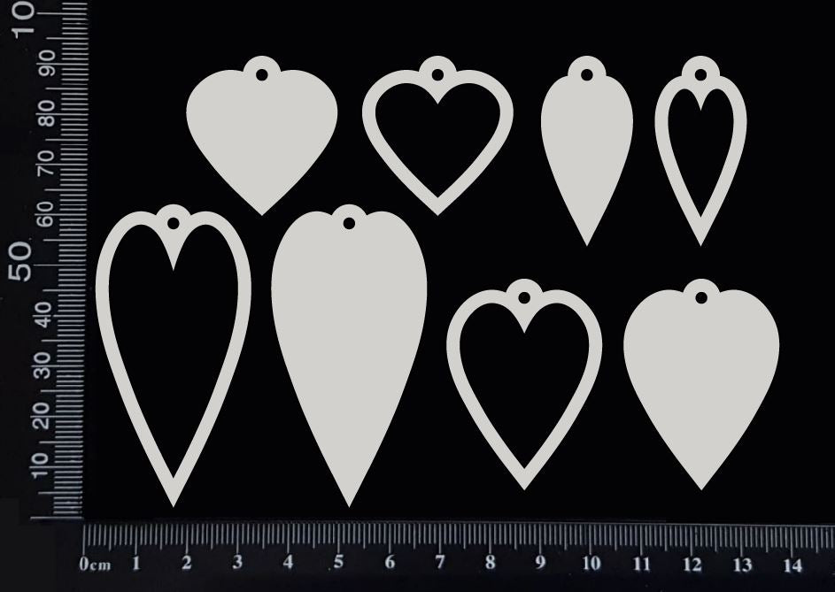 Assorted Heart Charms - White Chipboard