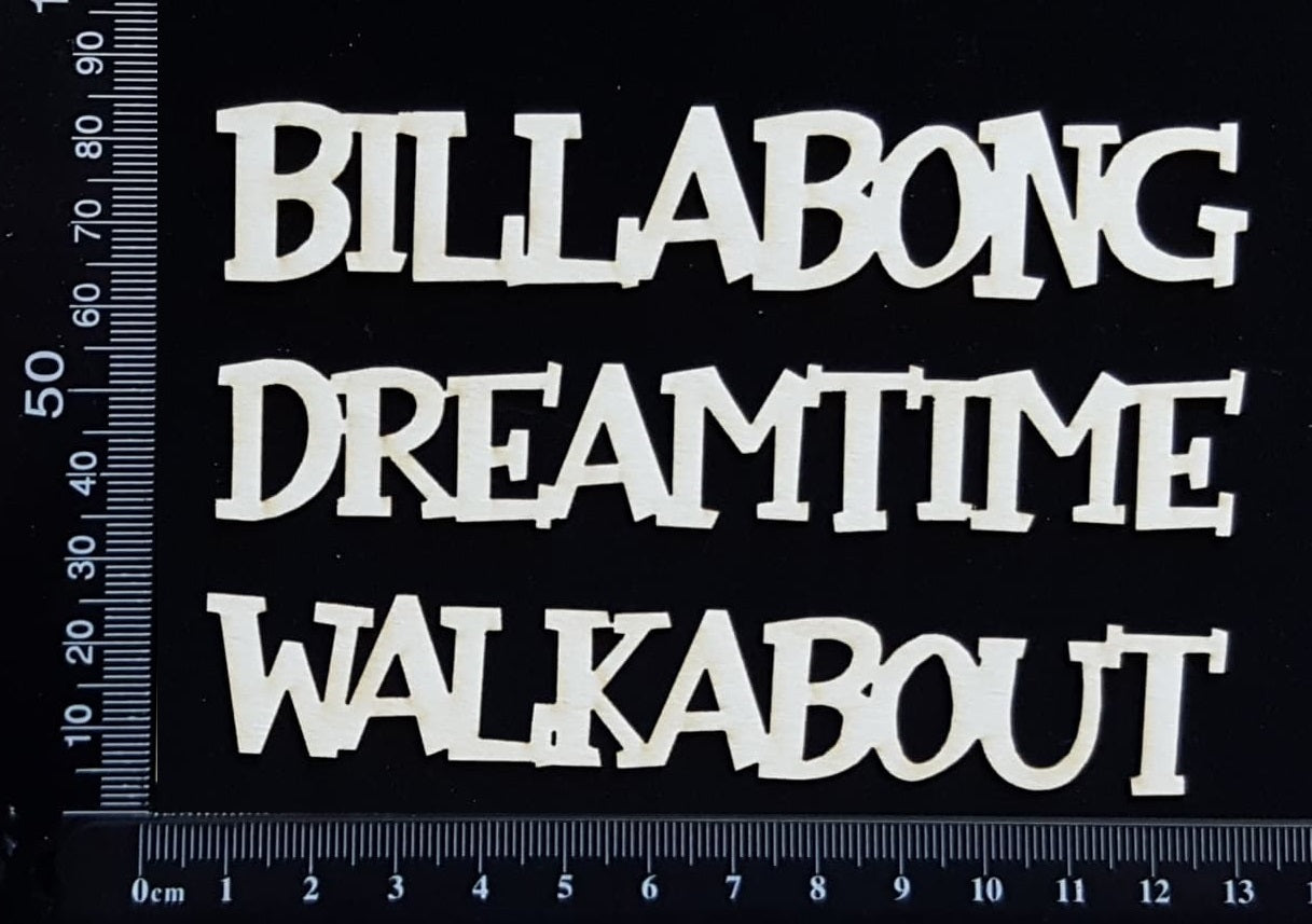 Aussie Word Set - Billabong Dreamtime Walkabout - White Chipboard