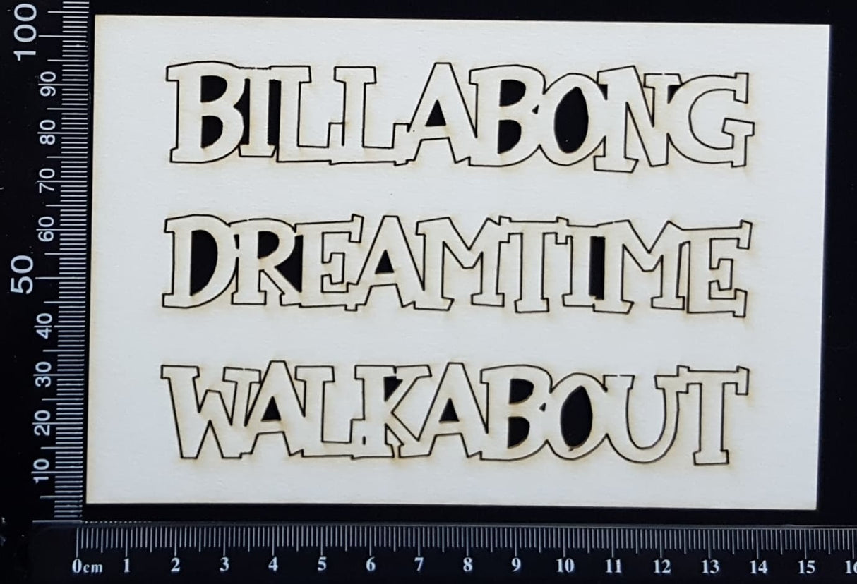 Aussie Word Set - Billabong Dreamtime Walkabout - White Chipboard