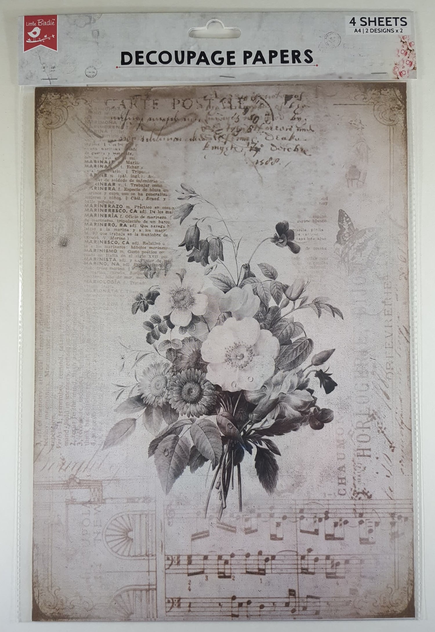 Decoupage Paper - A4 size - 4 sheets - (DP-1005) - Melody Blooms