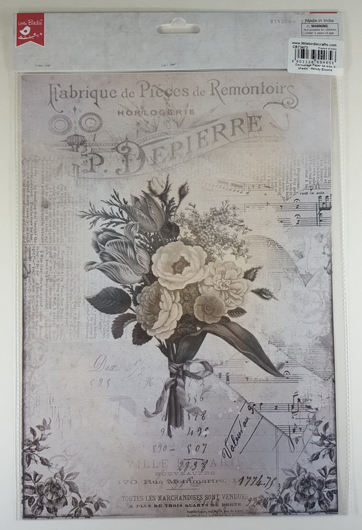 Decoupage Paper - A4 size - 4 sheets - (DP-1005) - Melody Blooms