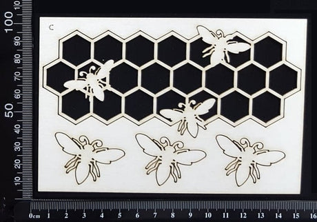 Bee and Honeycomb Border - C - Small - White Chipboard