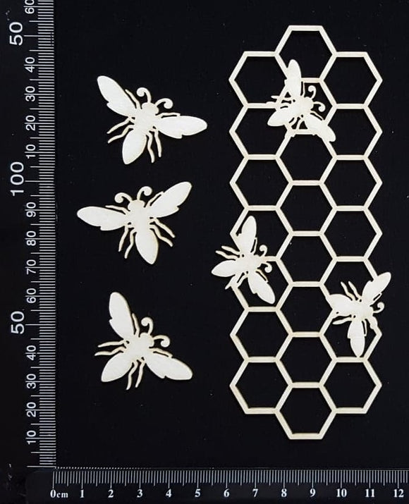 Bee and Honeycomb Border - C - Small - White Chipboard