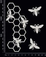 Bee and Honeycomb Border - D - Small - White Chipboard