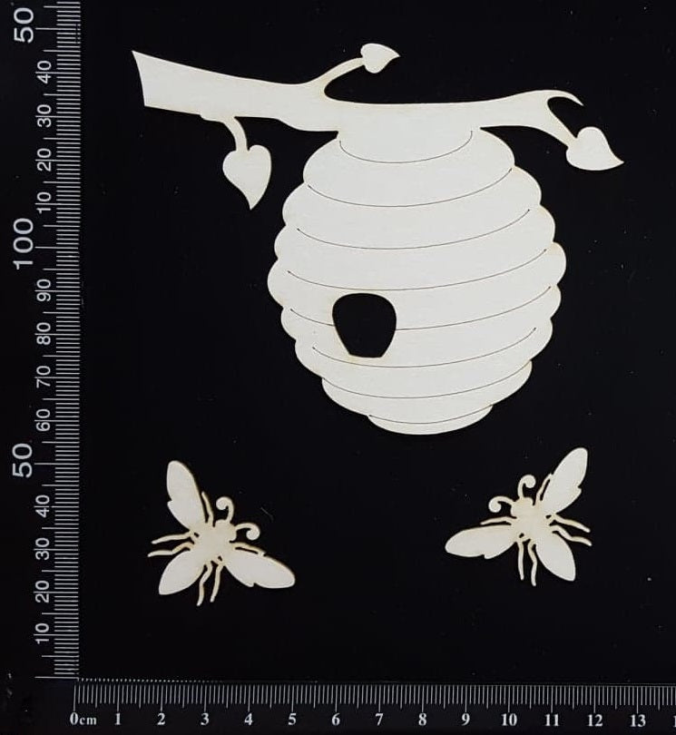 Bees and Hive Set - A - White Chipboard