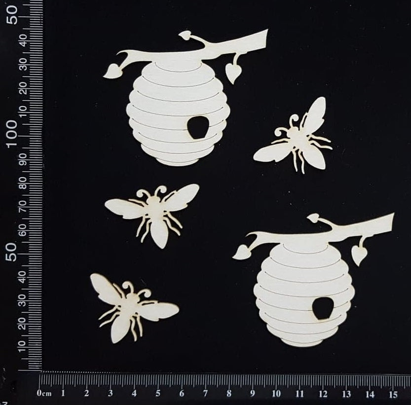 Bees and Hive Set - B - White Chipboard