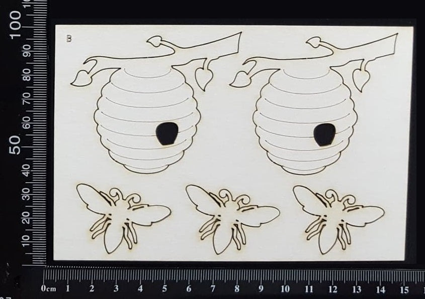 Bees and Hive Set - B - White Chipboard