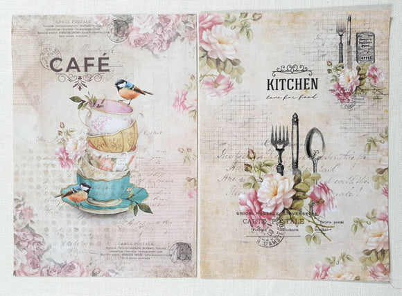 Decoupage Paper - A4 size - 4 sheets - (DP-1006) - Birdie Café / Love For Food