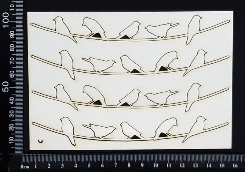Birds on Wires Set - C - Small - White Chipboard