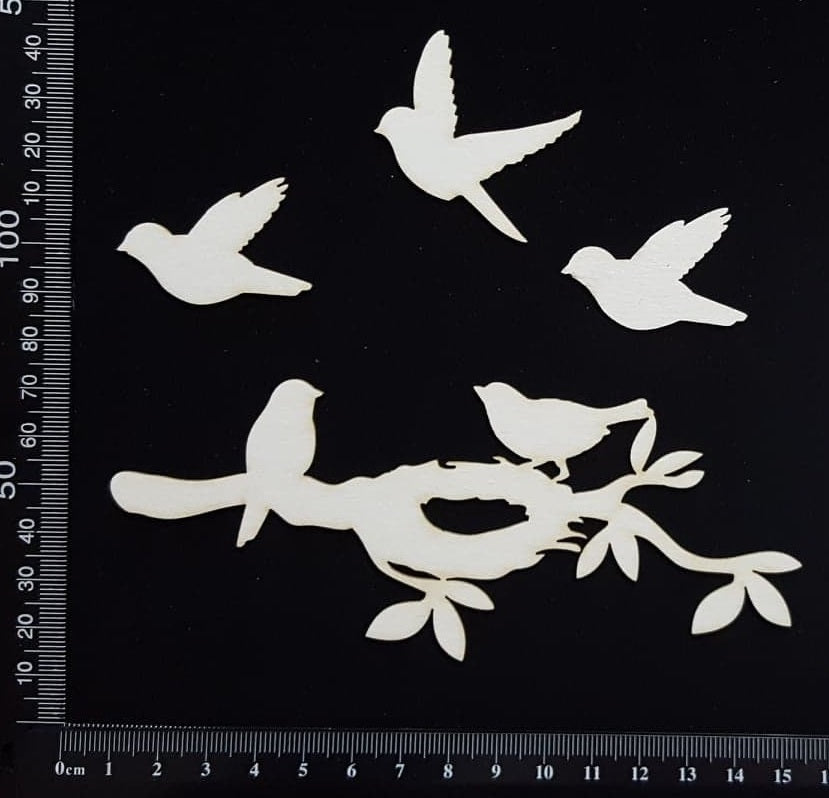 Birds on a Branch Set - A - White Chipboard