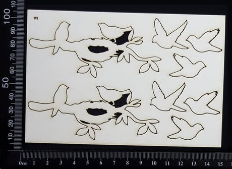 Birds on a Branch Set - B - White Chipboard