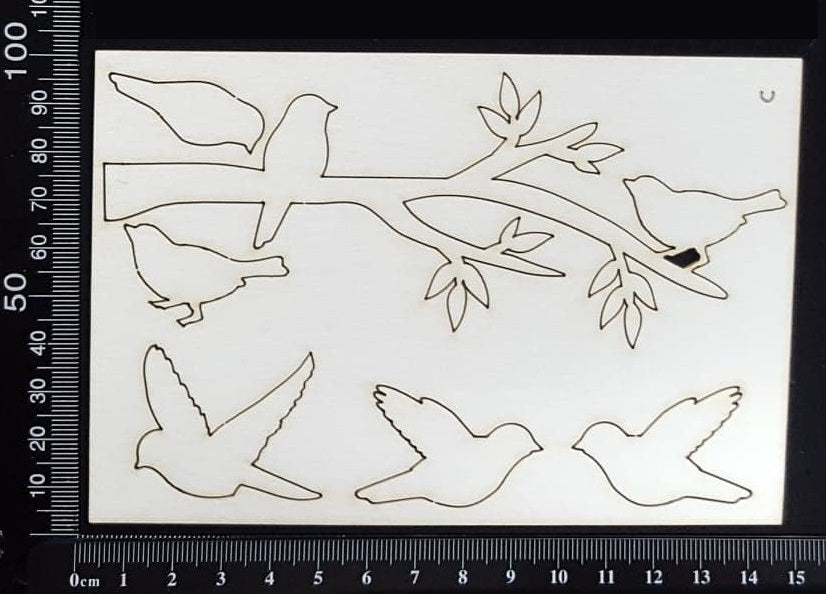 Birds on a Branch Set - C - White Chipboard