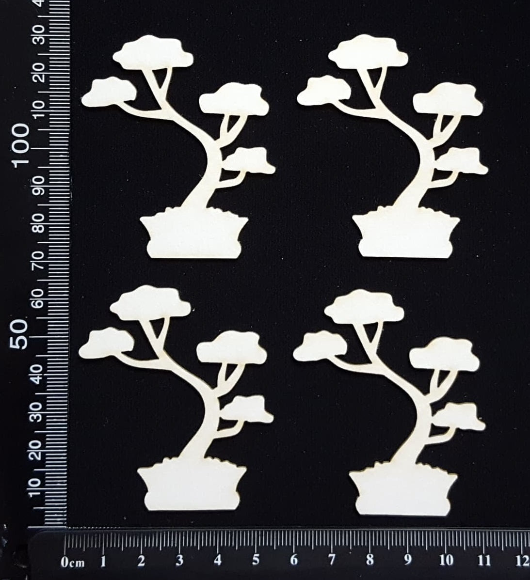 Bonsai Tree - B - Set of 4 - Small - White Chipboard