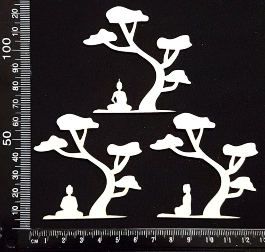 Buddha under a tree Set - Small - White Chipboard