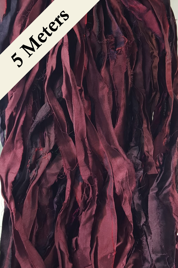 Reclaimed Sari Silk Ribbon - Burgundy - 5m Pack