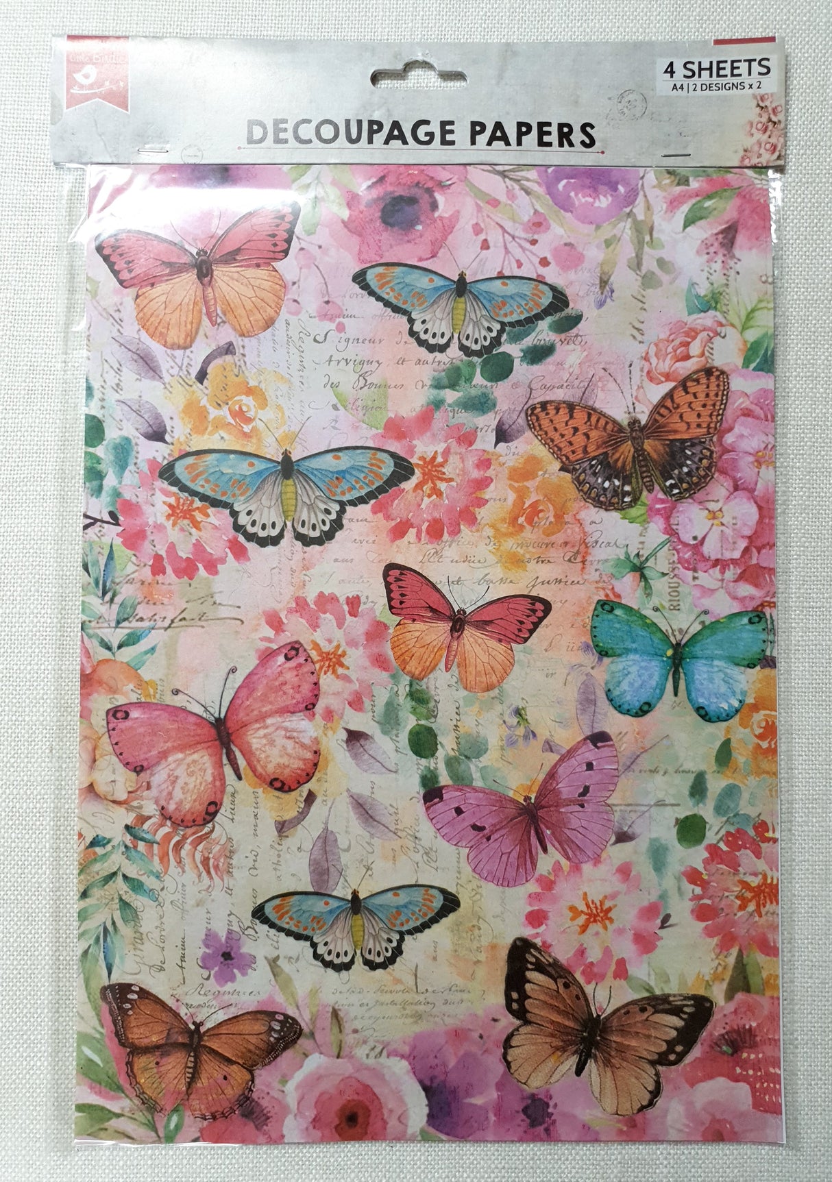 Decoupage Paper - A4 size - 4 sheets - (DP-1008) - Butterfly Flight / Graceful