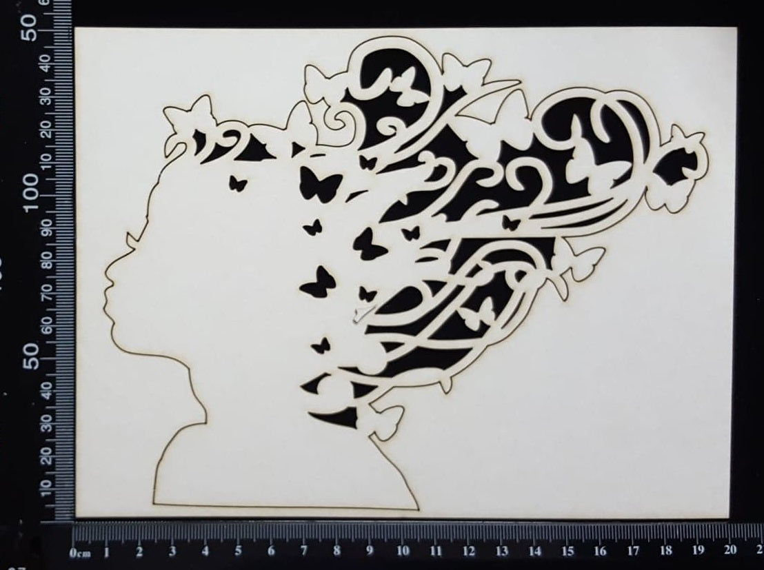 Butterfly Girl - B - Large - White Chipboard