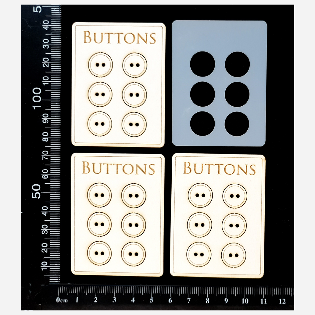 Set of 3 White Chipboard Button Cards & Matching Stencil