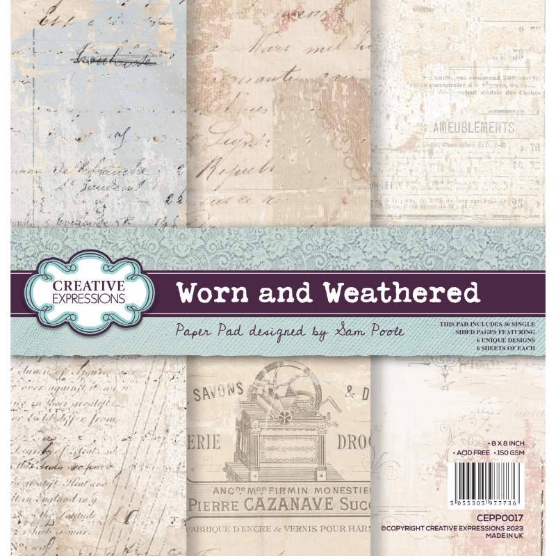 Creative Expressions - Sam Poole - Worn and Weathered - 8 inch x 8 inch Paper Pad