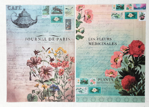 Decoupage Paper - A4 size - 4 sheets - (DP-1007) - Café Journal / Fleur Fields
