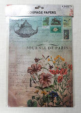 Decoupage Paper - A4 size - 4 sheets - (DP-1007) - Café Journal / Fleur Fields