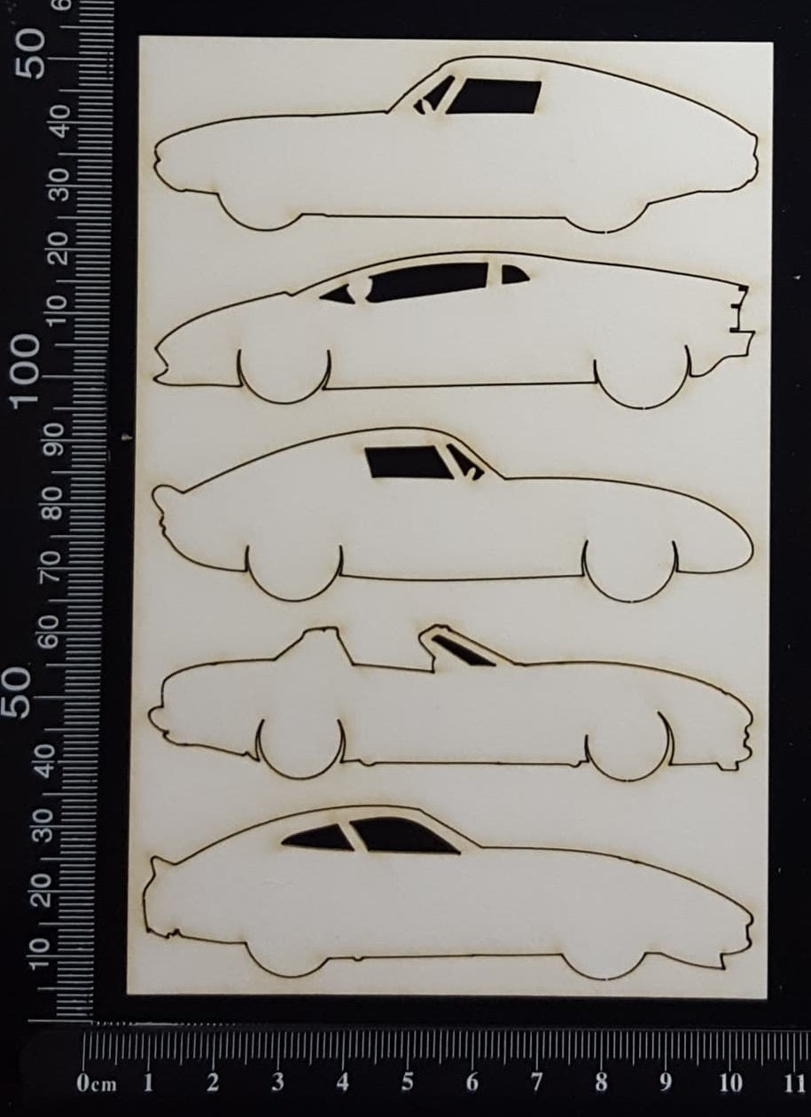 Car Set D - White Chipboard