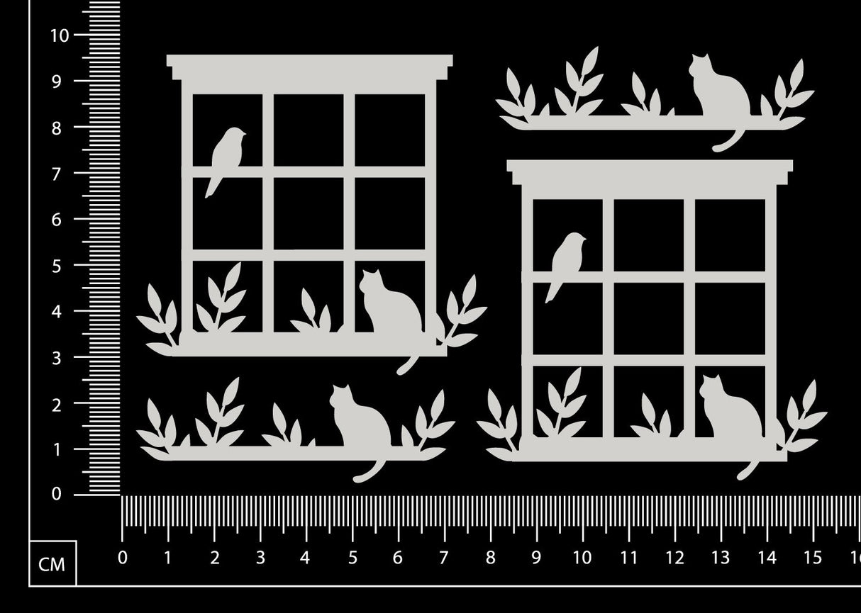 Cat in a Window Set - B - White Chipboard