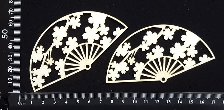 Cherry Blossom Fan - B - Set of 2 - Medium - White Chipboard