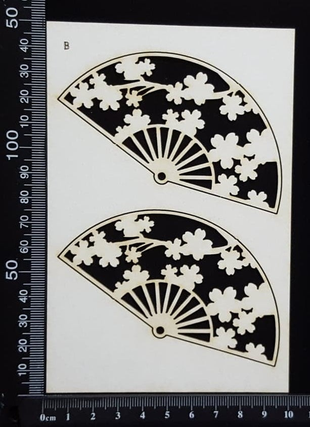 Cherry Blossom Fan - B - Set of 2 - Medium - White Chipboard