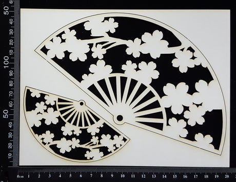 Cherry Blossom Fan - C - Set of 2 - White Chipboard