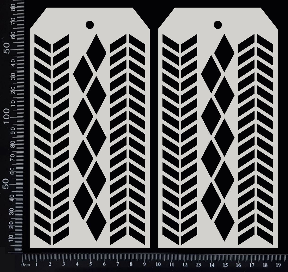 Chevron and Harlequin Tags Set - AC - Large - White Chipboard
