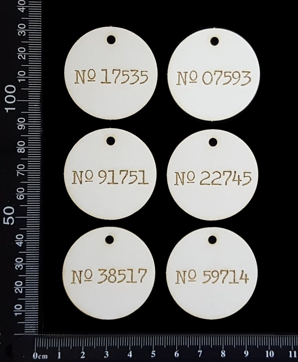 Laser Engraved Circle Number Tags - A - White Chipboard