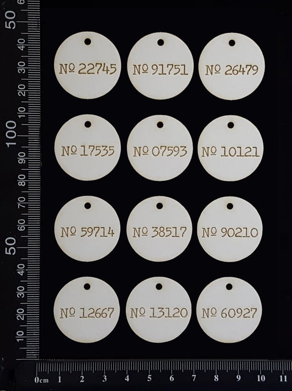 Laser Engraved Circle Number Tags - B - White Chipboard