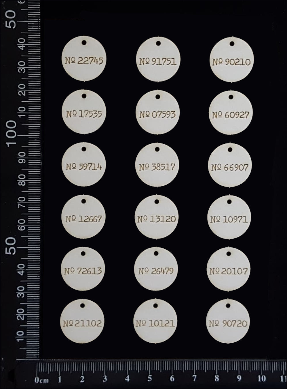 Laser Engraved Circle Number Tags - D - White Chipboard