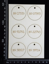 Laser Engraved Circle Number Tags - A - White Chipboard