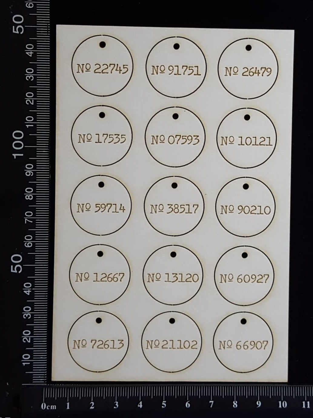 Laser Engraved Circle Number Tags - C - White Chipboard