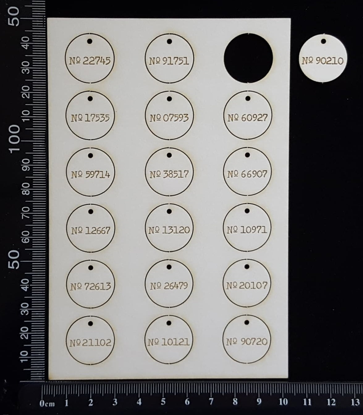 Laser Engraved Circle Number Tags - D - White Chipboard