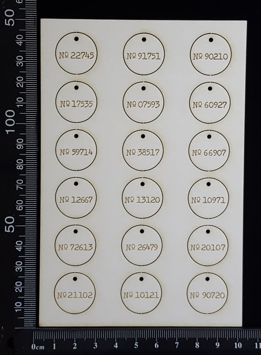 Laser Engraved Circle Number Tags - D - White Chipboard