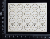 Laser Engraved Circle Number Tags - E - White Chipboard