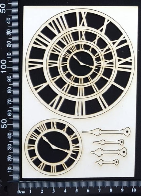 Clocks and Clock Hands Set - White Chipboard