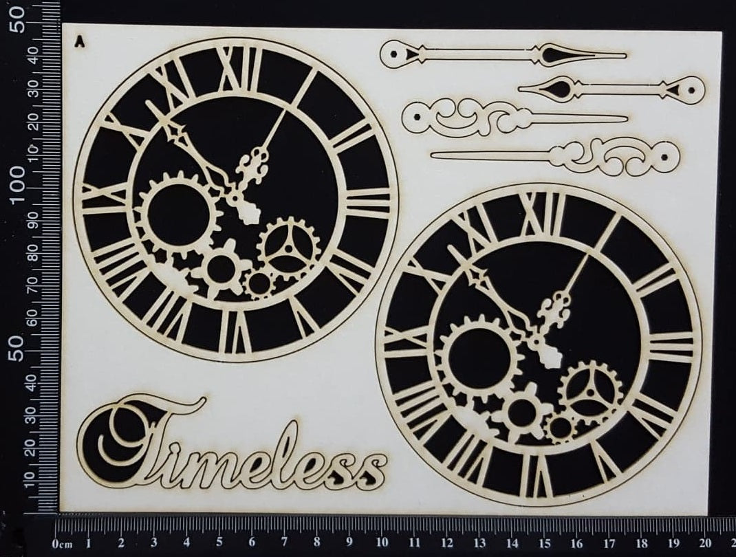 Clockwork Clocks Set - A - Large - White Chipboard