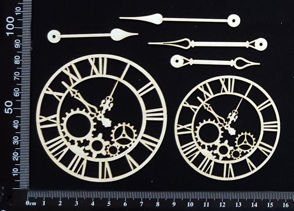 Clockwork Clocks Set - B - Small - White Chipboard