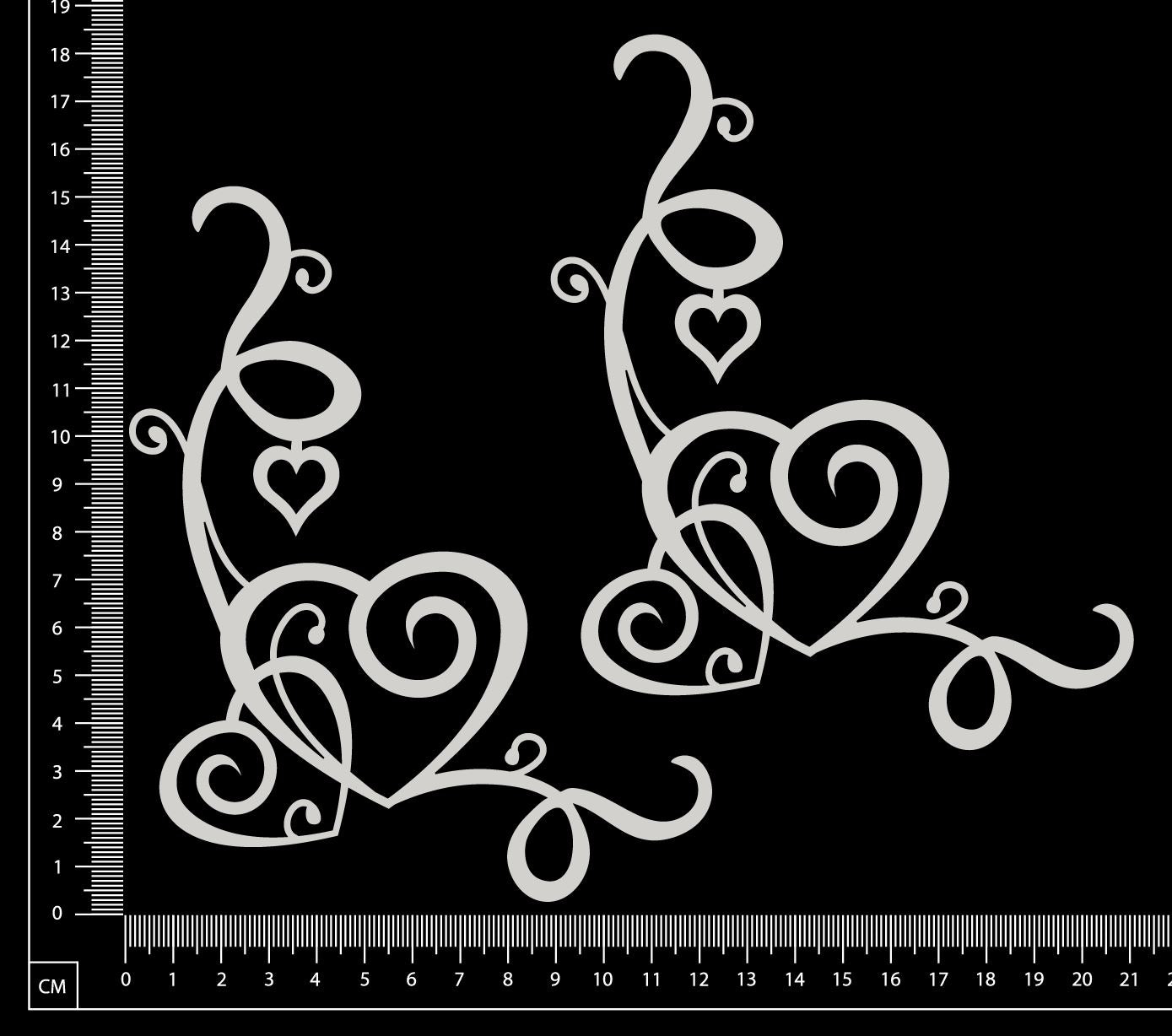 Curly Heart Corners Set - White Chipboard