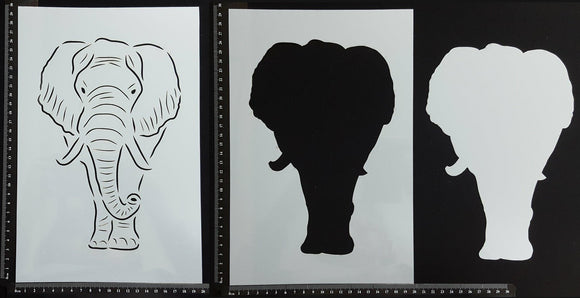 Detailed Elephant - Set of 3 pieces - Stencil - 200mm x 300mm